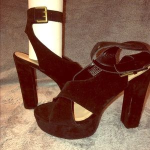 Black suede ankle strap platform